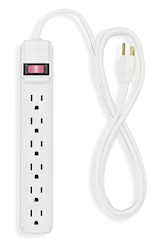 POWER STRIP, 6 OUTLET, 6' CORD, WHITE LARGE
